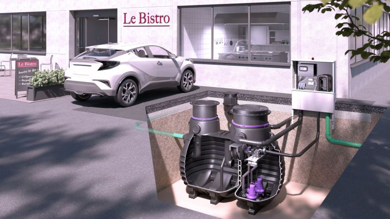 Séparateur de graisse, station d'échantillonnage et de pompage en un seul système pour une installation souterraine